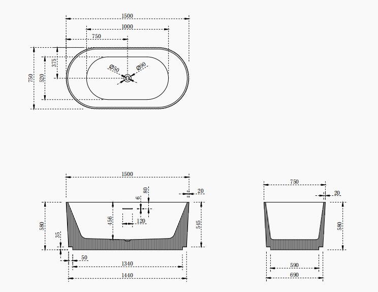 Luanda Acrylic Bathtub with Ribb