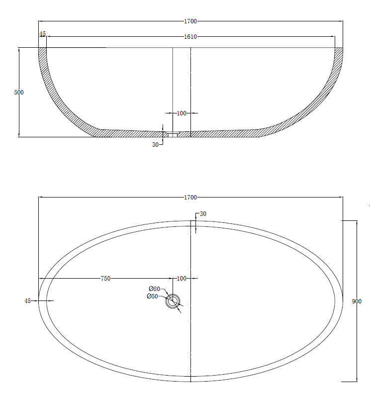 Valencia Concrete Bathtub - Mid Grey